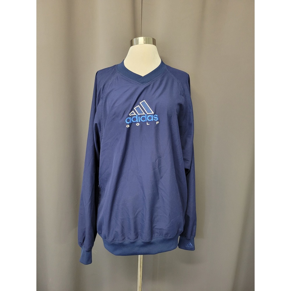 Adidas‎ Golf Windbreaker Navy Blue V-Neck Vintage Pullover Mens Large